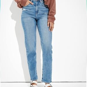 American Eagle Outfitters Mom Straight Blue Jeans Women's 4 Slightly Distressed